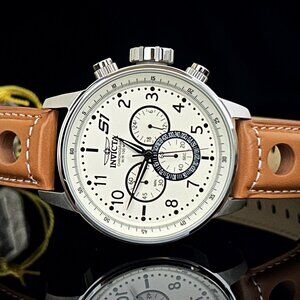 NEW Invicta 48MM Men's S1 Rally Quartz Multifunction White Dial Leather Watch